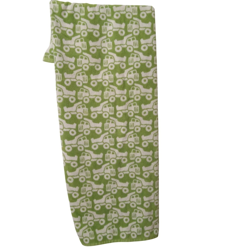 Pottery Barn Kids Green White Construction Truck Dump Truck 100% Cotton Towel 48